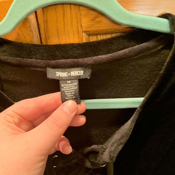 Black Sweatshirt with lace up tie neckline- Size M - Picture 4 of 4